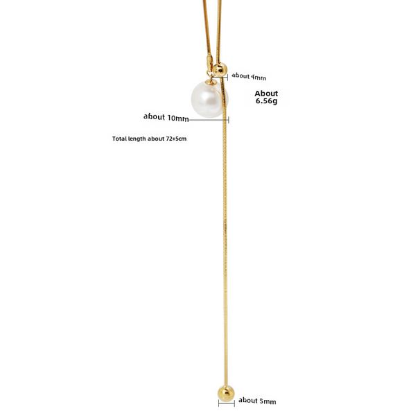 Fashion Round Pearl Women Necklace Light Luxury Niche All-match Round Gold-plated INS Style Long Snake Bone Chain_ipsvogv.com