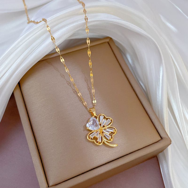 Titanium Steel 【 】 Light Luxury Full Diamond Micro Inlaid Zircon Charm Super Fairy Flower Necklace Copper Plated True 【 】_ipsvogv.com