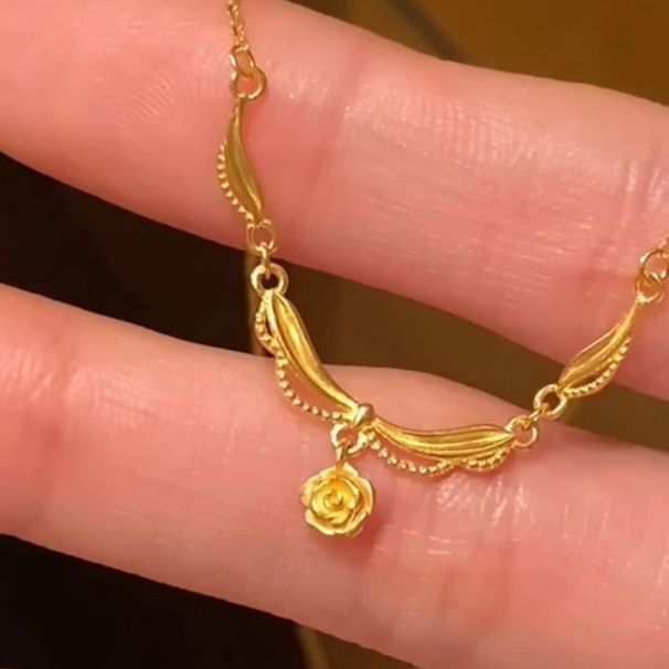 French Style Eternal Rose Necklace For Women, Ancient Lace Gold Flower Collarbone Chain, New Jewelry_ipsvogv.com