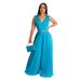 Women's Clothing sleeveless temperament casual V neck waist pleated loose wide leg jumpsuit_ipsvogv.com