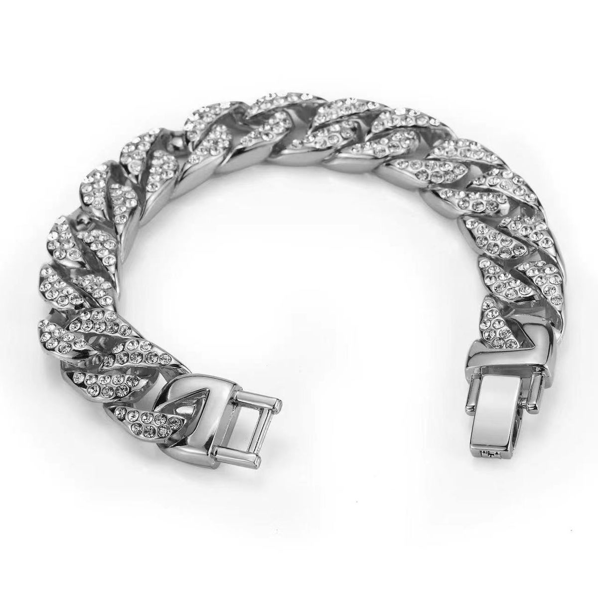 Street Hip-Hop Full Diamond Cuban Chain Fashion Couple Personality Bracelet_ipsvogv.com