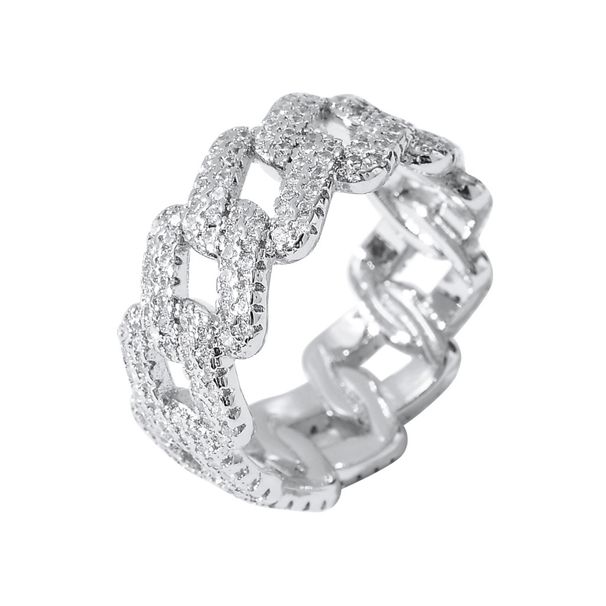 Men's Jewelry Hip Hop Ring Zircon Cuban Chain Ring Copper Micro Inlaid Zircon Hip Hop Ring Personality Trend_ipsvogv.com