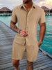 Men's Striped Lapel Shirt Shorts Trendy Casual Sports Suit_ipsvogv.com