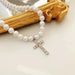 Men's Diamond Cross Minimalist Pearl Necklace, Men's Fashionable Jewelry_ipsvogv.com