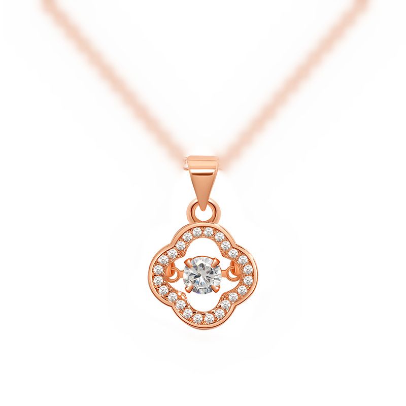 Clover main stone dancing pendant necklace Rose gold beating heart Korean version of simple and smart four leaf clover necklace_ipsvogv.com