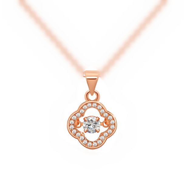 Clover main stone dancing pendant necklace Rose gold beating heart Korean version of simple and smart four leaf clover necklace_ipsvogv.com