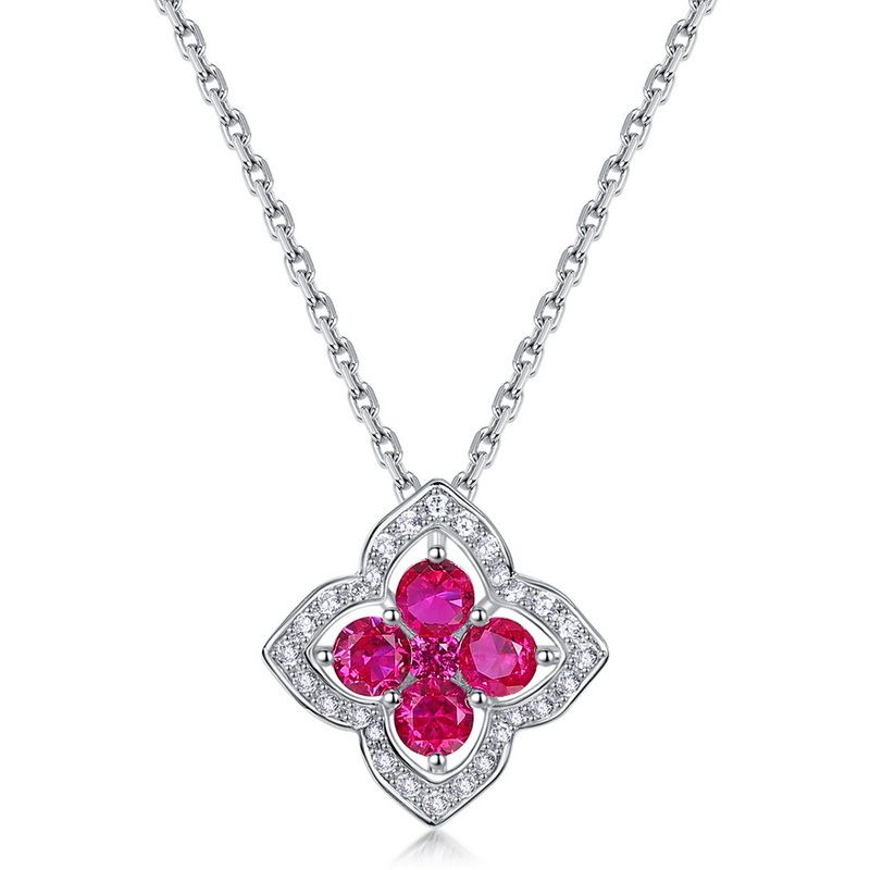 Special lucky four leaf clover cultivation colored gemstone necklace S925 silver inlaid cultivation emerald clavicle chain simple_ipsvogv.com
