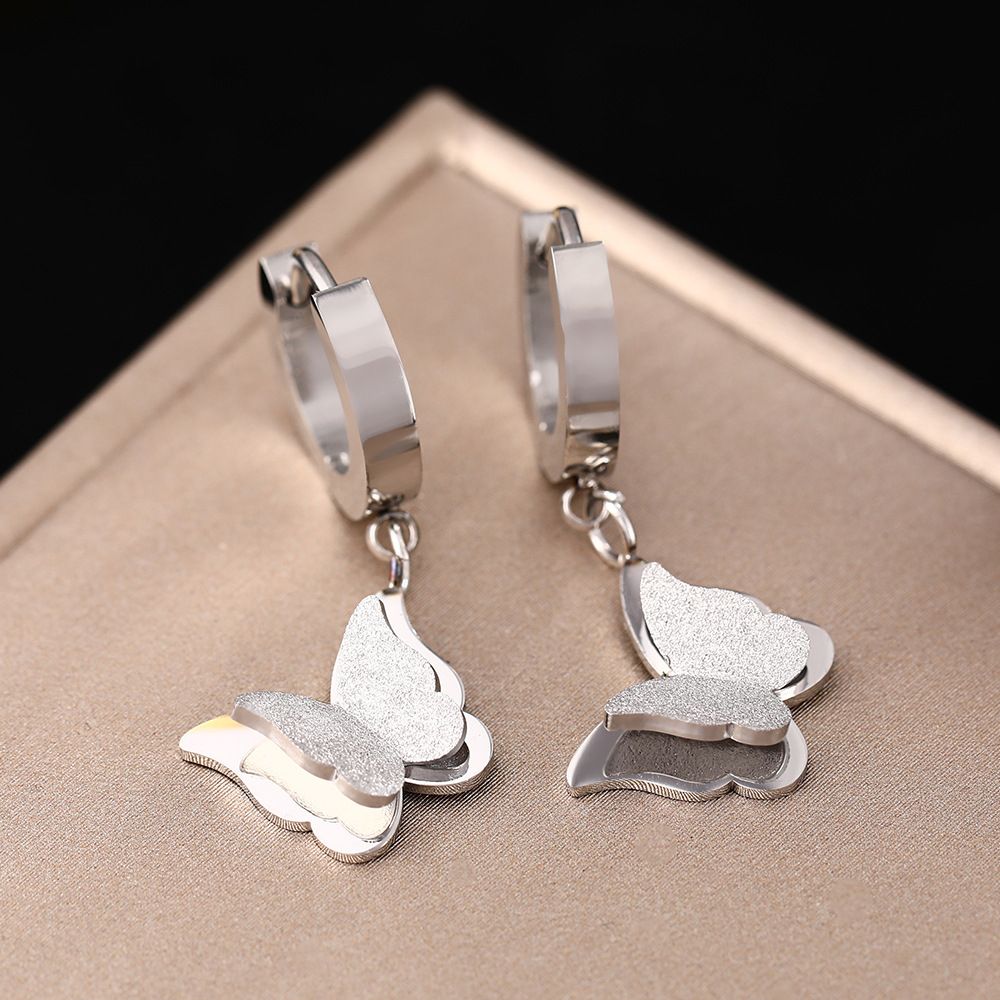 Fashionable Personalized Titanium Steel Rose Gold Butterfly Earrings For Women's Korean Version Frosted Cute And Sweet_ipsvogv.com