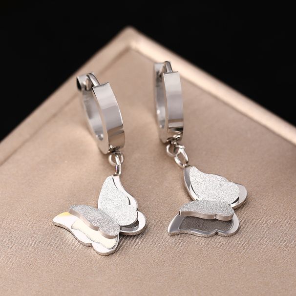 Fashionable Personalized Titanium Steel Rose Gold Butterfly Earrings For Women's Korean Version Frosted Cute And Sweet_ipsvogv.com