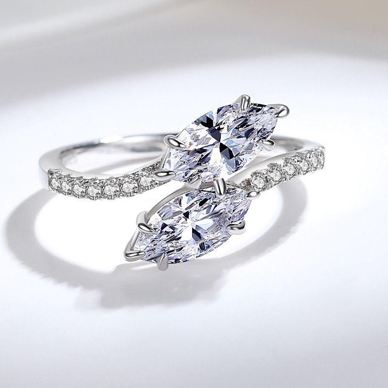 Sterling Silver Ring For Women Fashion Leaf Finger Ring, Elegant High Carbon Diamond Ring_ipsvogv.com