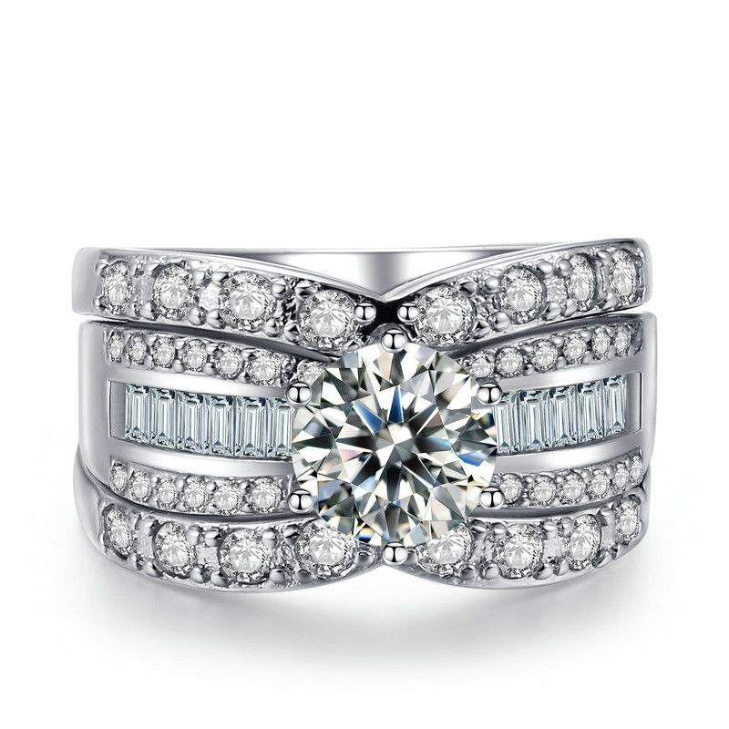 Women's three layer engagement ring set Zircon micro inlaid ring_ipsvogv.com