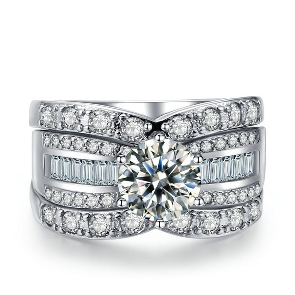 Women's three layer engagement ring set Zircon micro inlaid ring_ipsvogv.com