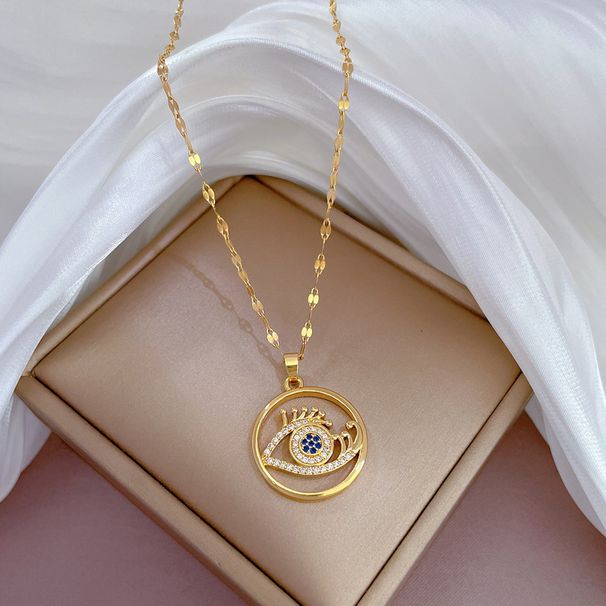 【 Titanium Steel 】 Light Luxury Eyelashes, Eyes, Micro Inlaid With Real Gold Necklace, Women's Transportation Beads,_ipsvogv.com