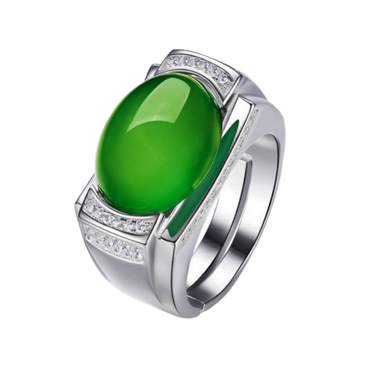 Luxurious Ethnic Style Bold Men's Agate Green Chalcedony Open Ring Simple Fashion Jewelry_ipsvogv.com