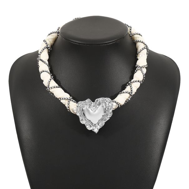 N12223ZA new diamond studded heart-shaped necklace, fashionable, light luxury style, woven fabric, pearl necklace_ipsvogv.com