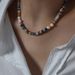 Summer Leisure Vacation Style, Colorful Natural Stone Cut Agate Freshwater Pearl Bead Design, Titanium Steel Necklace_ipsvogv.com