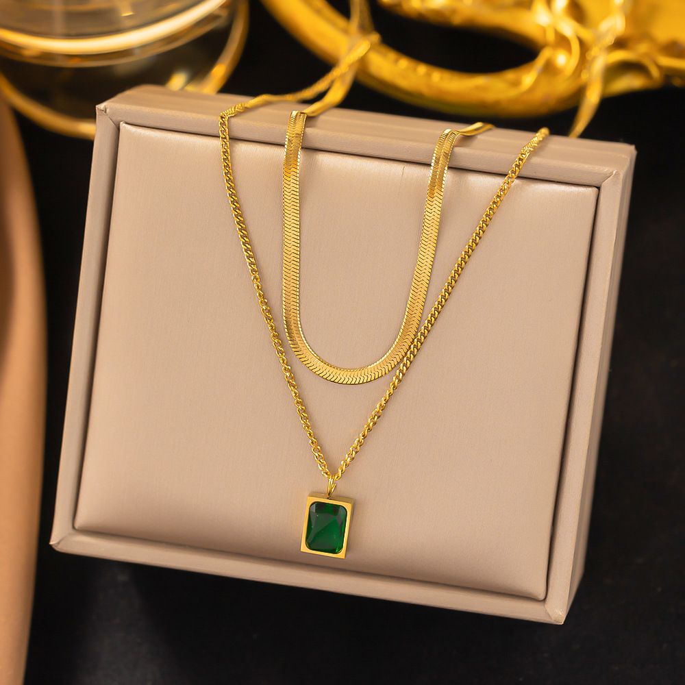 Titanium Steel Furnace, Genuine Gold Electroplating, Ins Temperament, Personality, Double-layer Zircon Necklace,_ipsvogv.com