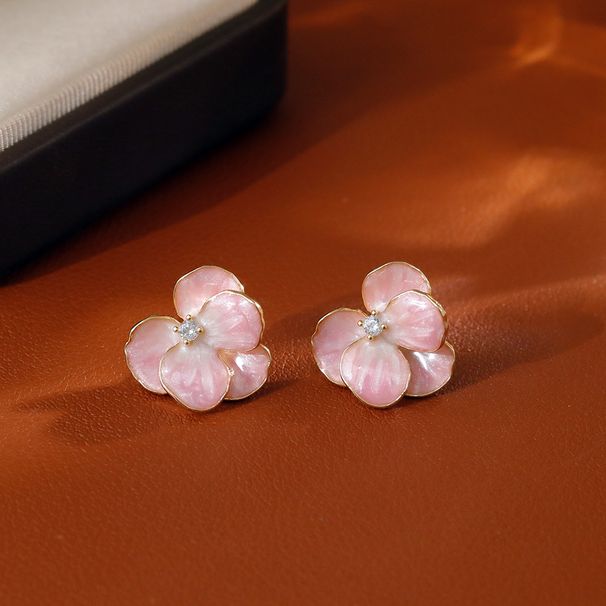Women's Jewelry Pink Flower Earrings Cute Sweet Enamel Oil Drop Earrings Small Fresh Spring And Summer Hot Camellia Earrings_ipsvogv.com