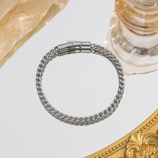 Minimalist Titanium Bracelet For Men, High-End Trendy Style, Stainless Steel Reversible Flower Basket Chain Jewelry_ipsvogv.com