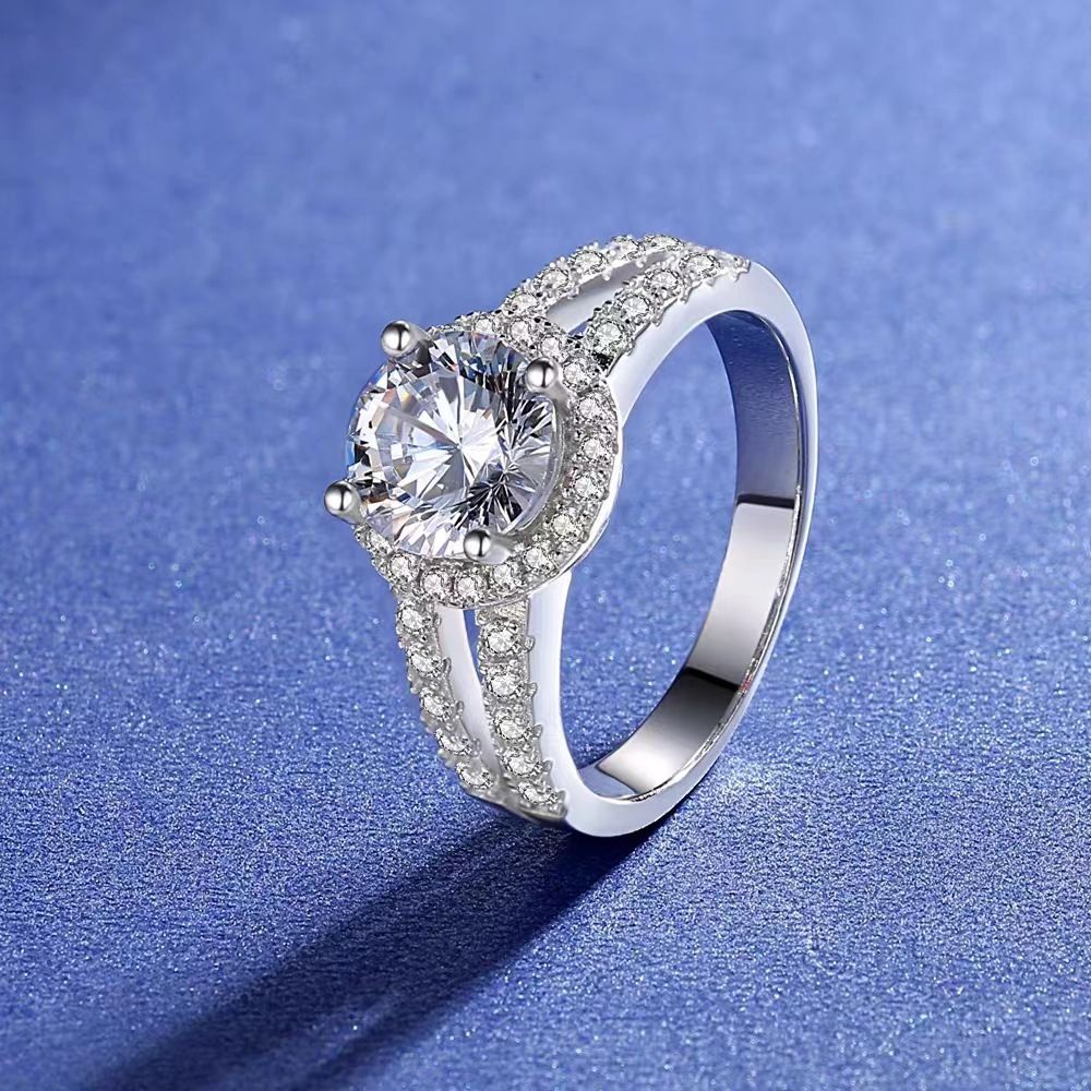 Two Carat Moissanite Ring Moissanite Double Row Diamond Nail Pattern All Match Temperament Closed White Copper Ring_ipsvogv.com