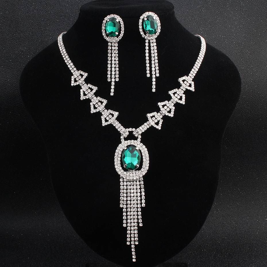Wedding full diamond bride set chain European and American high-grade earrings necklace wedding accessories_ipsvogv.com