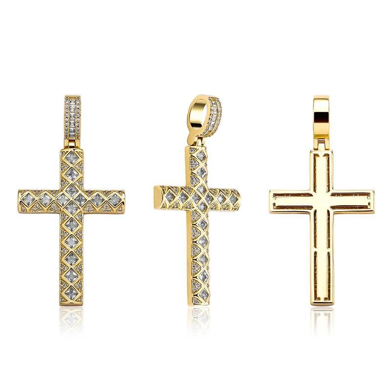 Hip Hop Grid Full Zircon Cross Pendant Necklace Unisex Simple Fashion Jewelry_ipsvogv.com