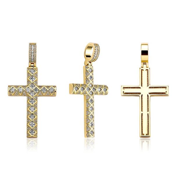 Hip Hop Grid Full Zircon Cross Pendant Necklace Unisex Simple Fashion Jewelry_ipsvogv.com