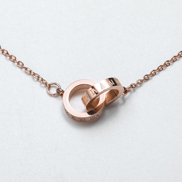 Women's Jewelry Fashionable Temperament All Match Double Ring Diamond Rose Gold Female Clavicle Chain Trendy Roman Numeral Titanium Steel Pendant_ipsvogv.com
