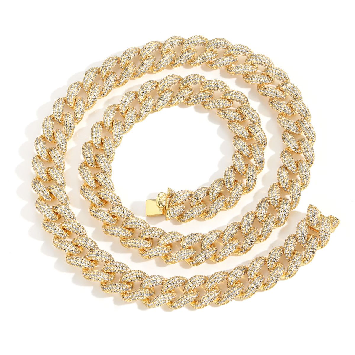 Unisex Hip Hop 12mm Bubble Chain Cuban Chain 4 Rows Of Zircon Rose Gold Men And Women Hip Hop Simple Trend Necklace_ipsvogv.com