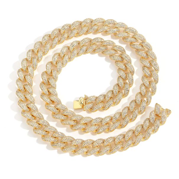 Unisex Hip Hop 12mm Bubble Chain Cuban Chain 4 Rows Of Zircon Rose Gold Men And Women Hip Hop Simple Trend Necklace_ipsvogv.com