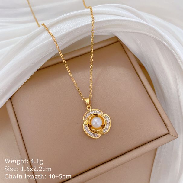 【 Titanium Steel 】 Necklace Earring Light Luxury Full Diamond Pearl Flower Personalized Temperament Banquet Earrings Set_ipsvogv.com