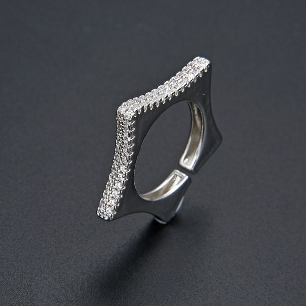 Unisex New Ins Style Fashion Simple Geometric Star Ring Copper Micro Inlaid Zircon Open Adjustable Ring_ipsvogv.com