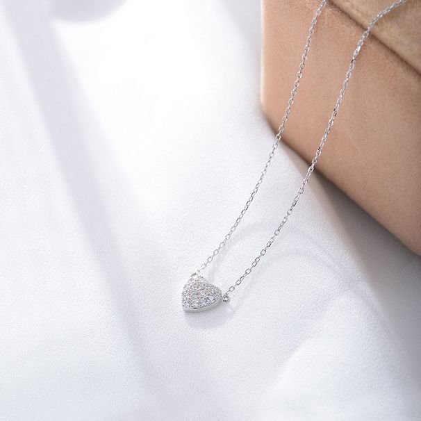 Women's Jewelry S925 Sterling Silver Heart Shaped Micro Inlaid Zircon Necklace All Match Light Luxury Sweet Full Diamond Love Clavicle Necklace_ipsvogv.com