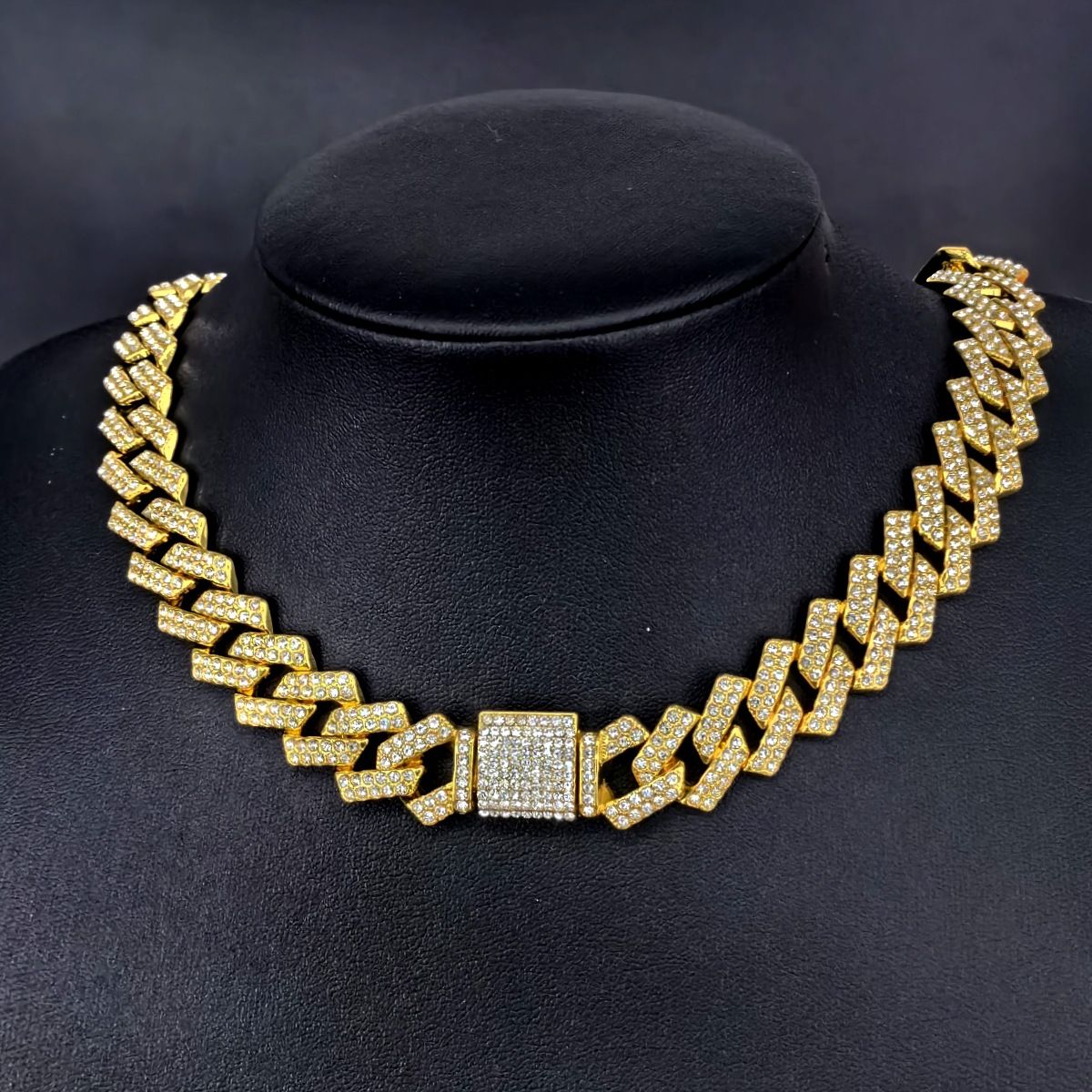 Unisex Cuban Chain New 15mm Rhombus Flap Full Of Diamonds Hip Hop Style Bracelet Necklace Large Gold Chain_ipsvogv.com