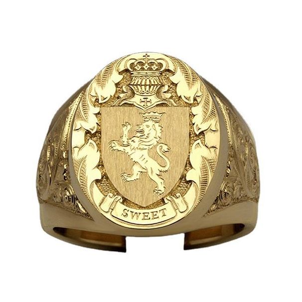 Unisex popular crown lion shield emblem ring gold plated royal seal men's ring_ipsvogv.com