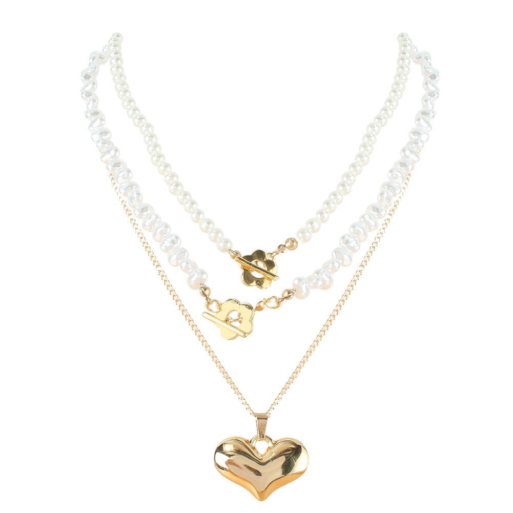 Personality Alloy Heart Pendant Necklace Necklace Cross Border Simple Special Shaped Pearl Necklace_ipsvogv.com
