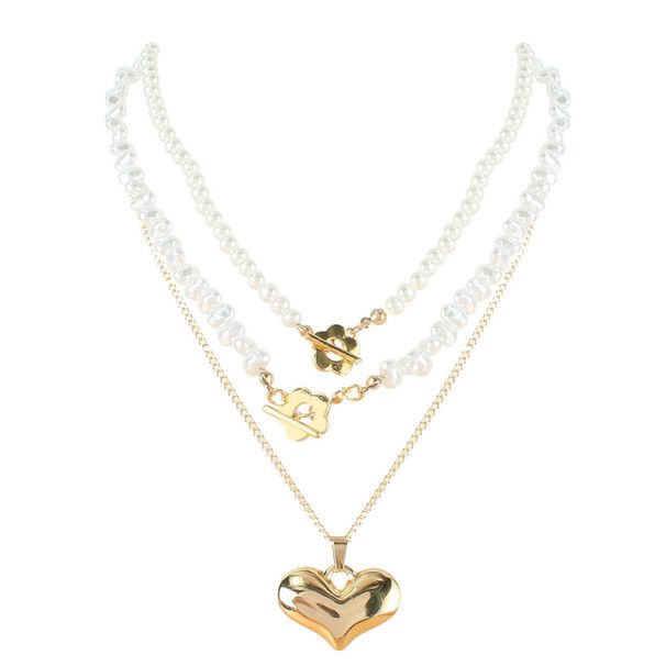 Personality Alloy Heart Pendant Necklace Necklace Cross Border Simple Special Shaped Pearl Necklace_ipsvogv.com