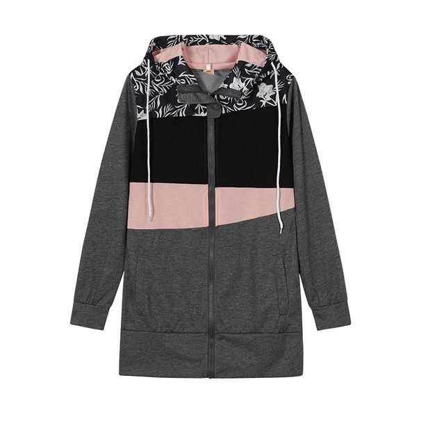 Women's Clothing women's sweatshirt zipper color matching print hooded long sleeved jacket_ipsvogv.com