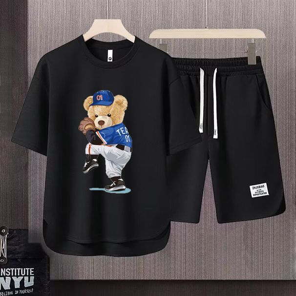 Men's Clothing 2024 Waffle Casual Summer Suit Men's Loose Teen Short sleeved T shirt Shorts Handsome Two piece Suit_ipsvogv.com