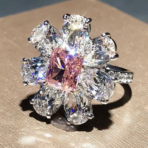 Cao Shi Live Broadcast Flower Ring Sweet Pink Diamond Zircon Flower Ring Romantic Valentine's Day Proposal Handwear_ipsvogv.com
