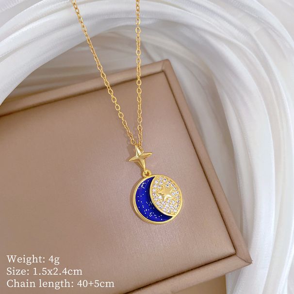 】 Star 【 Moon Mythical Light Luxury Charm Gorgeous Full Diamond Necklace Women's Versatile Clavicle Titanium Steel Chain 【 】_ipsvogv.com