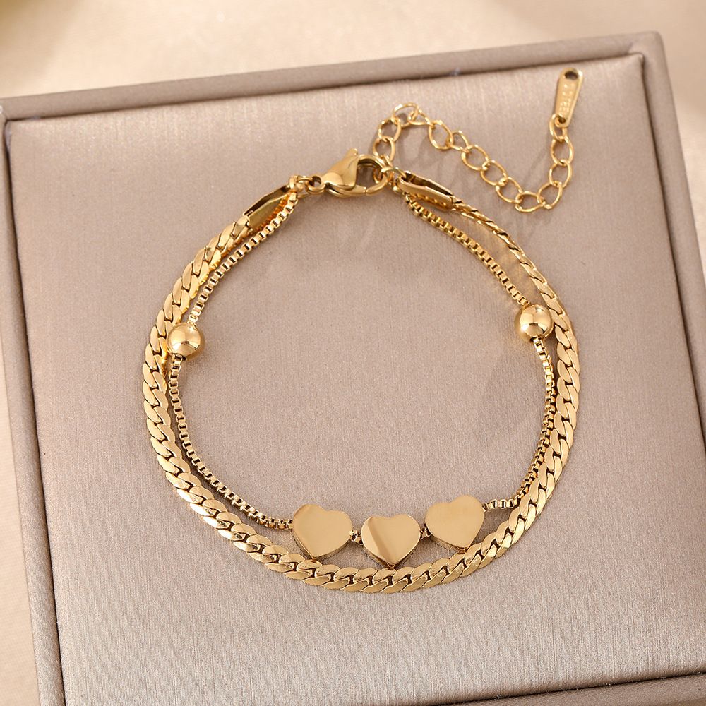 Gold Light Luxury Love High Grade Titanium Steel Bracelet With Insignia Design Double Layer Wrapped Mesh Red Jewelry,_ipsvogv.com