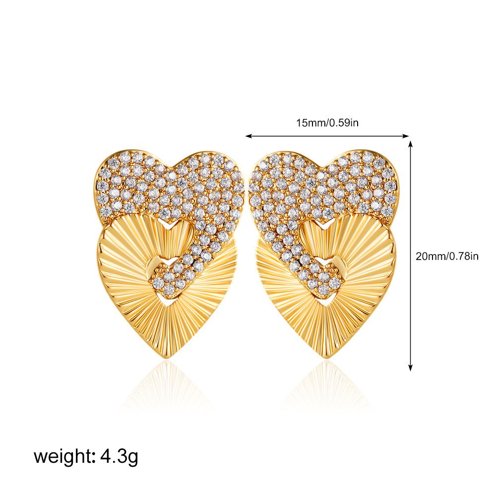Women’s Jewelry Set Fashion Fashion Temperament Commuter Heart Shaped Earrings Gold Micro Inlaid Zircon Love Thread Earrings_ipsvogv.com
