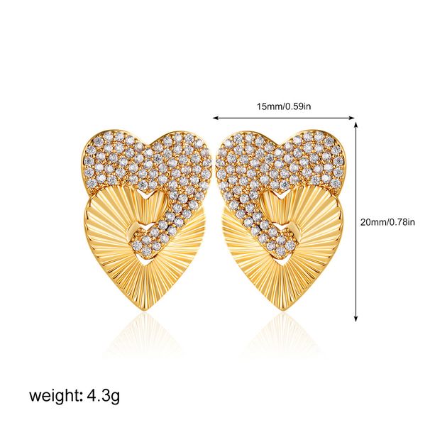 Women’s Jewelry Set Fashion Fashion Temperament Commuter Heart Shaped Earrings Gold Micro Inlaid Zircon Love Thread Earrings_ipsvogv.com