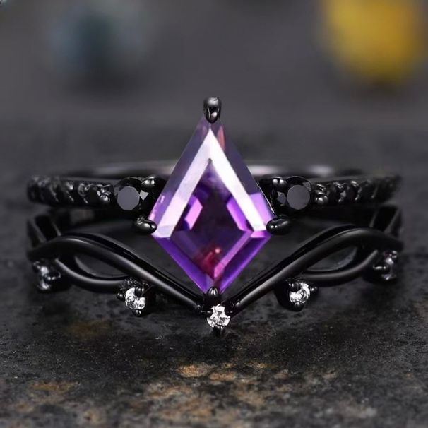 Sanjie's New Amethyst Creative Square Diamond Gun Counter Ring Wind Electroplated Black Jewelry_ipsvogv.com