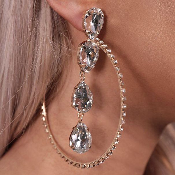 jewelry shiny diamond circle earrings long geometric combination water drop earrings_ipsvogv.com