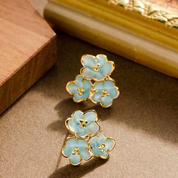 Silver Needle Korean Version Sweet And Exquisite Small Fresh Enamel Drip Glaze Osmanthus Flower For Female Niche Design_ipsvogv.com