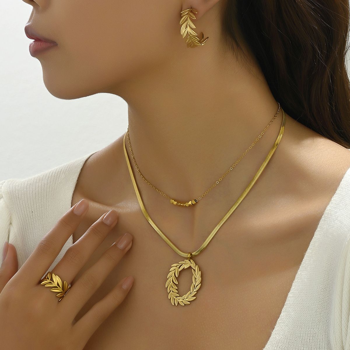 Niche rural version Korean style jewelry set, female personality, wheat ear necklace, ring jewelry, versatile earrings_ipsvogv.com