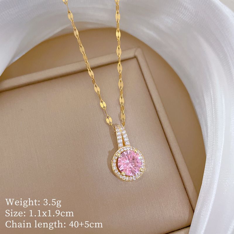 Steel 【 Titanium 】 Water Droplet Round Zircon Light Luxury Temperament Gorgeous Full Diamond Necklace Women's Versatile 【 】_ipsvogv.com