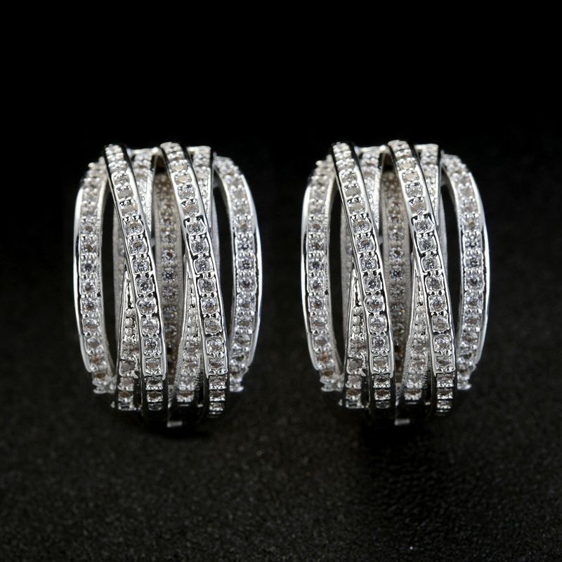 Cao Shi Geometric Line Ear Buckle Women's Multi Layer Cross Inlaid Diamond Charm Fashion Design Trendy Earrings_ipsvogv.com
